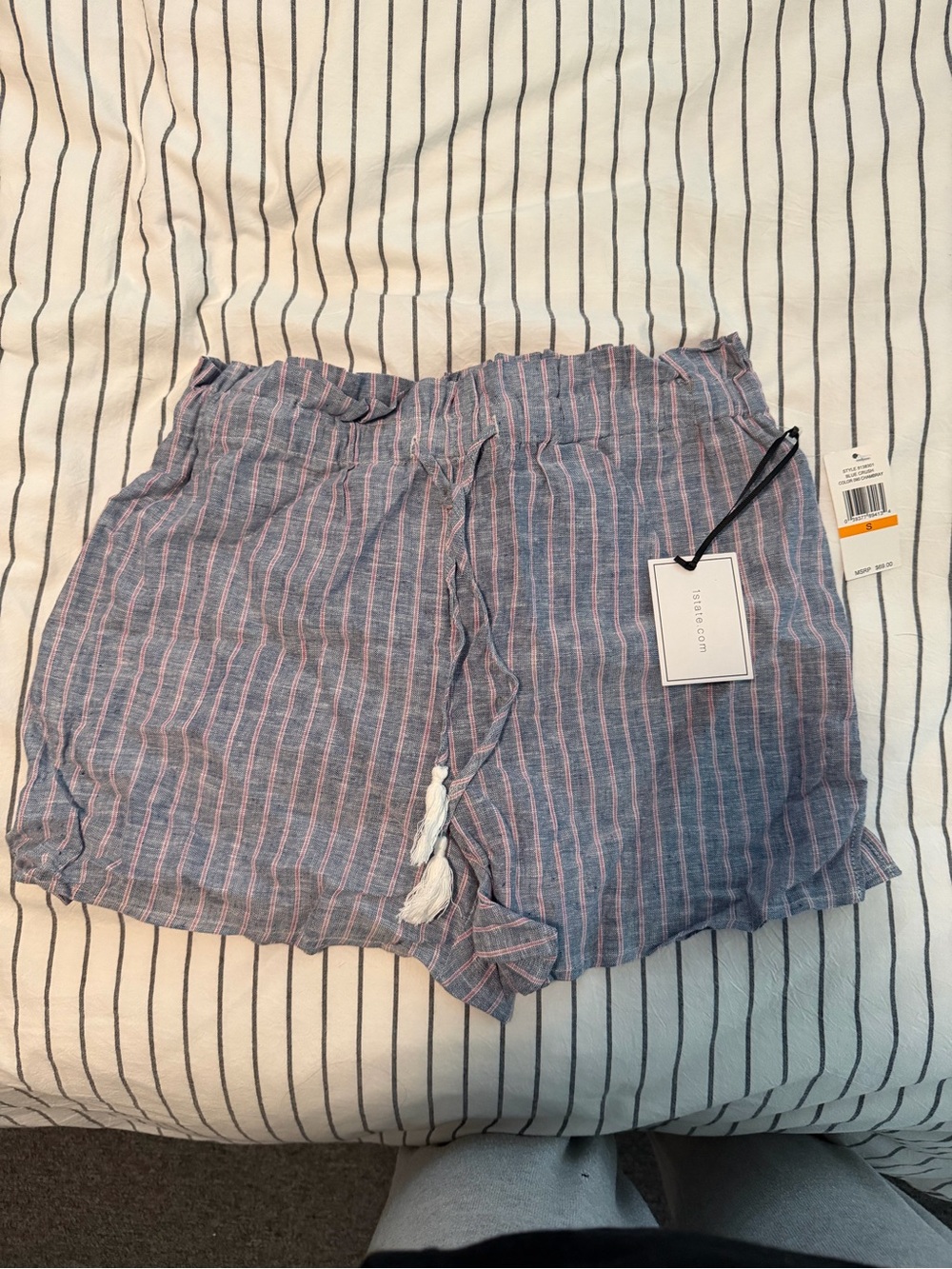 STATE Blue Striped Shorts with Pink Pinstripes